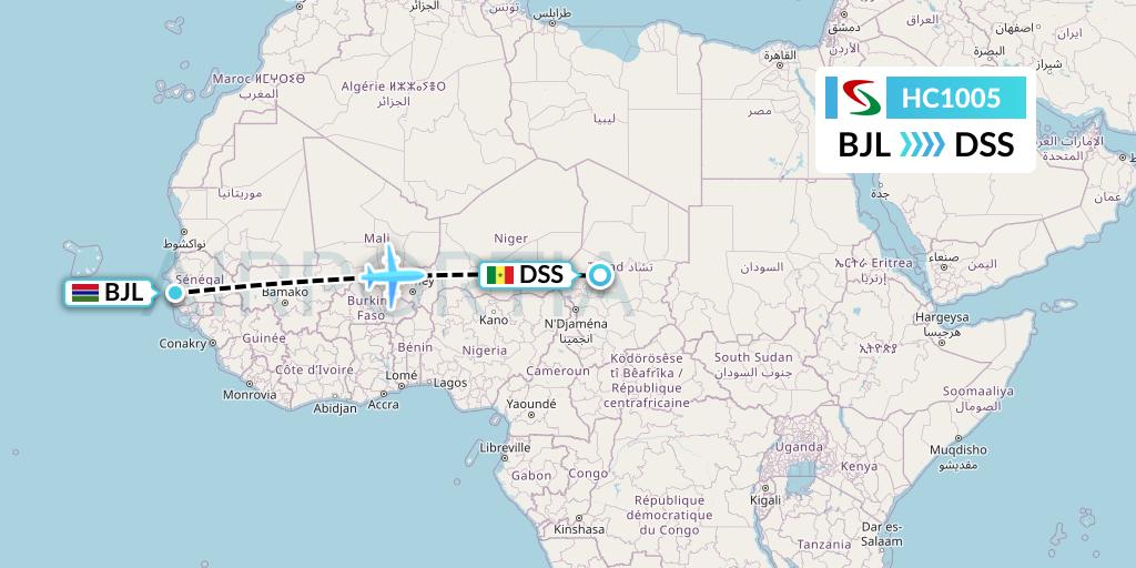 HC1005 Air Senegal Flight Map: Banjul to Dakar