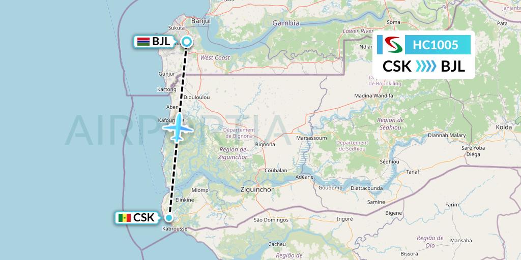 HC1005 Air Senegal Flight Map: Cap Skirring to Banjul