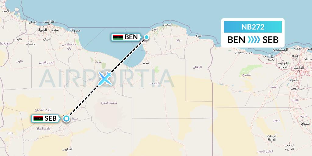 NB272 Berniq Airways Flight Map: Benghazi to Sabha