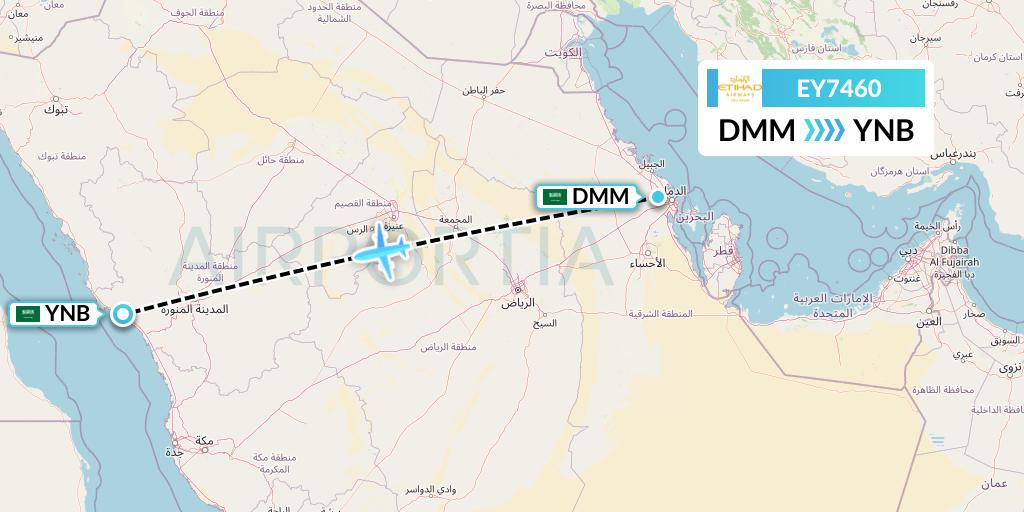 EY7460 Etihad Airways Flight Map: Dammam to Yanbu