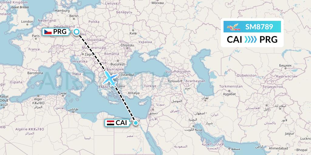 SM8789 Air Cairo Flight Map: Cairo to Prague