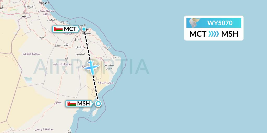 WY5070 Oman Air Flight Map: Muscat to Masirah