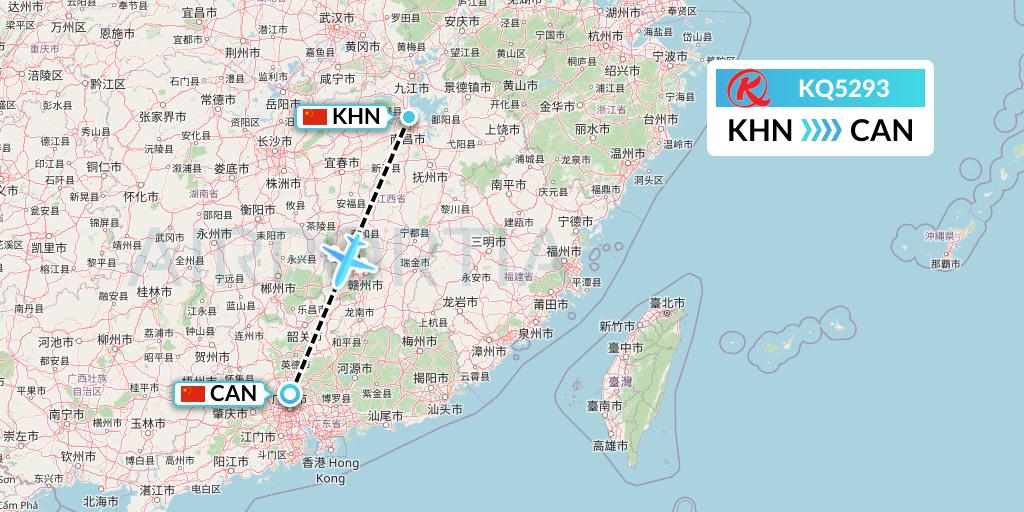 KQ5293 Kenya Airways Flight Map: Nanchang to Guangzhou