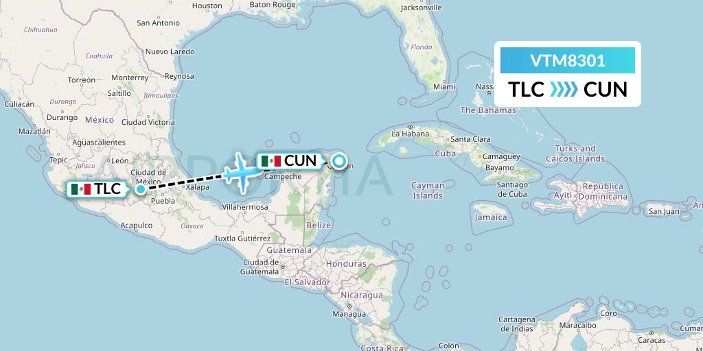 VTM8301 Aeronaves TSM Flight Map: Mexico City to Cancun