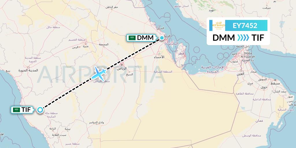 EY7452 Etihad Airways Flight Map: Dammam to Taif