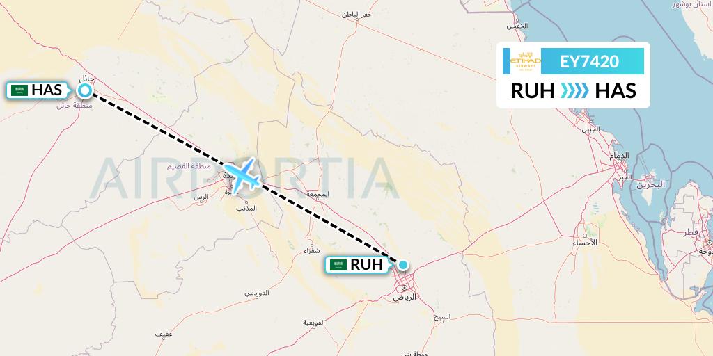 EY7420 Etihad Airways Flight Map: Riyadh to Ha'il