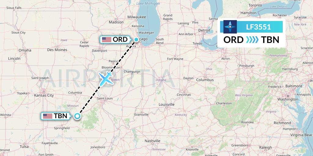 LF3551 Corporate Flight Management Flight Map: Chicago to Waynesville