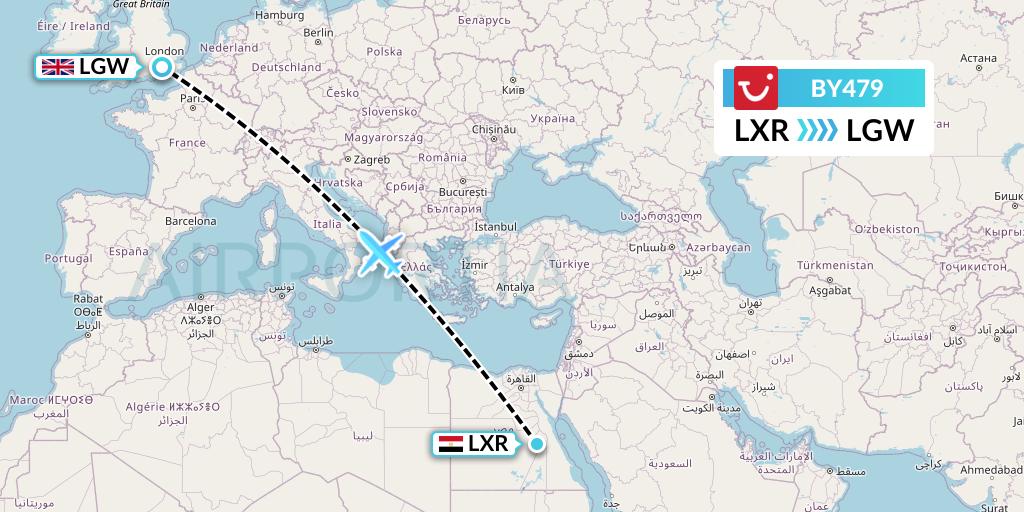 BY479 TUI Airways Flight Map: Luxor to London