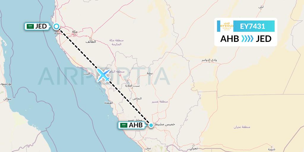EY7431 Etihad Airways Flight Map: Abha to Jeddah