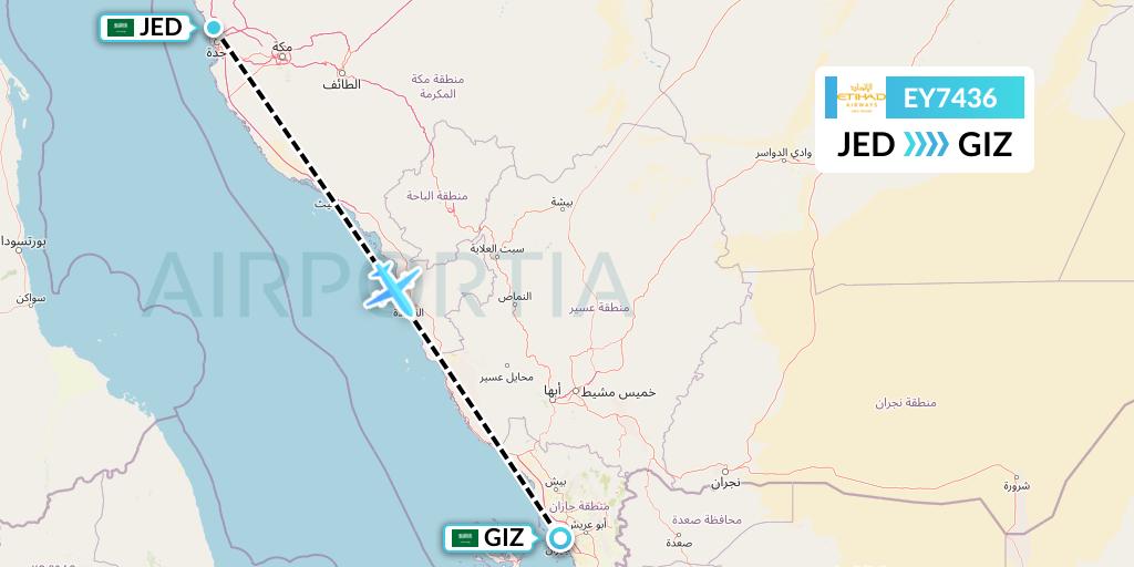 EY7436 Etihad Airways Flight Map: Jeddah to Jizan