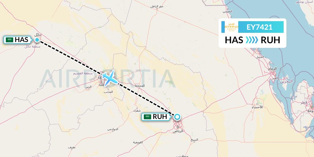 EY7421 Etihad Airways Flight Map: Ha'il to Riyadh