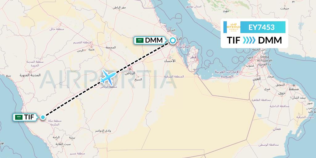 EY7453 Etihad Airways Flight Map: Taif to Dammam