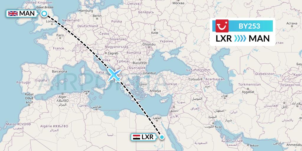 BY253 TUI Airways Flight Map: Luxor to Manchester
