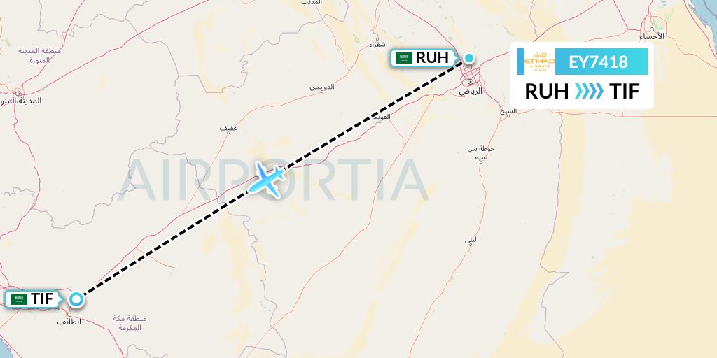 EY7418 Etihad Airways Flight Map: Riyadh to Taif