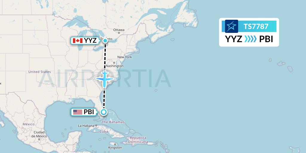 TS7787 Air Transat Flight Map: Toronto to West Palm Beach