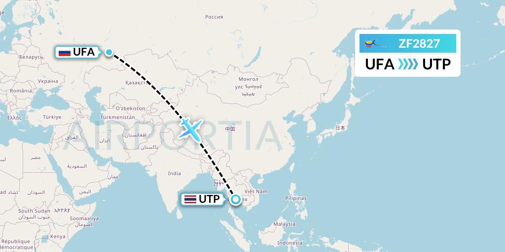 ZF2827 Azur Air Flight Map: Ufa to Rayong