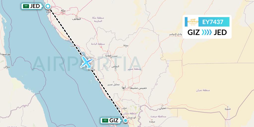 EY7437 Etihad Airways Flight Map: Jizan to Jeddah
