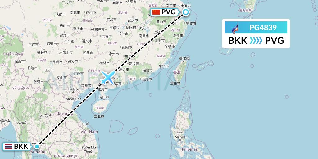 PG4839 Bangkok Airways Flight Map: Bangkok to Shanghai
