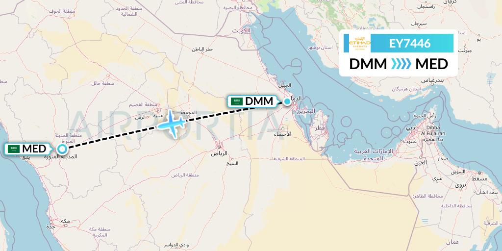 EY7446 Etihad Airways Flight Map: Dammam to Medina