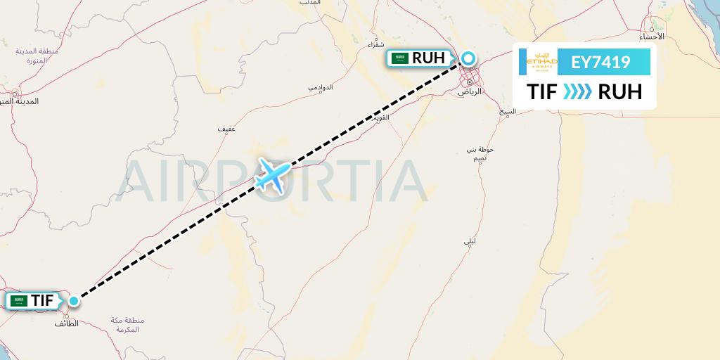 EY7419 Etihad Airways Flight Map: Taif to Riyadh