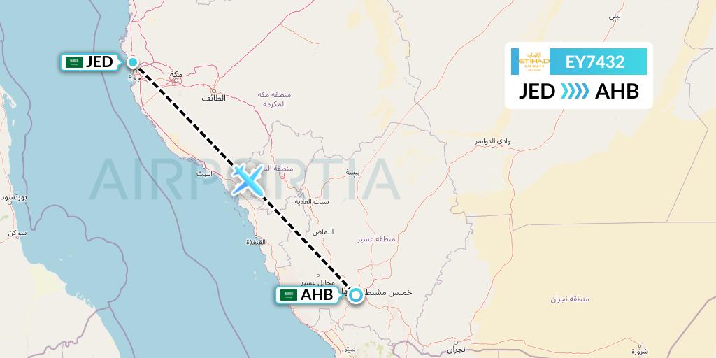 EY7432 Etihad Airways Flight Map: Jeddah to Abha