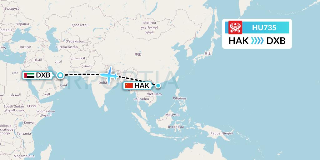 HU735 Hainan Airlines Flight Map: Haikou to Dubai