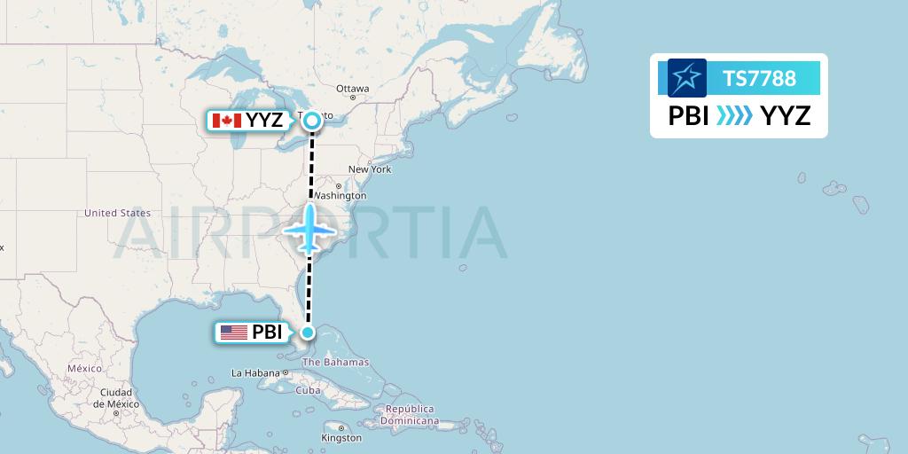TS7788 Air Transat Flight Map: West Palm Beach to Toronto