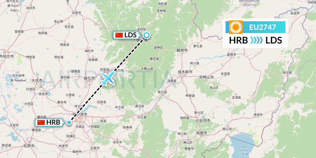 EU2747 Chengdu Airlines Flight Map: Harbin to Yichun