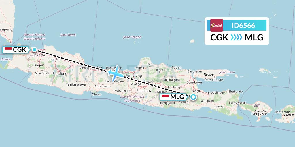 ID6566 Batik Air Flight Map: Jakarta to Malang