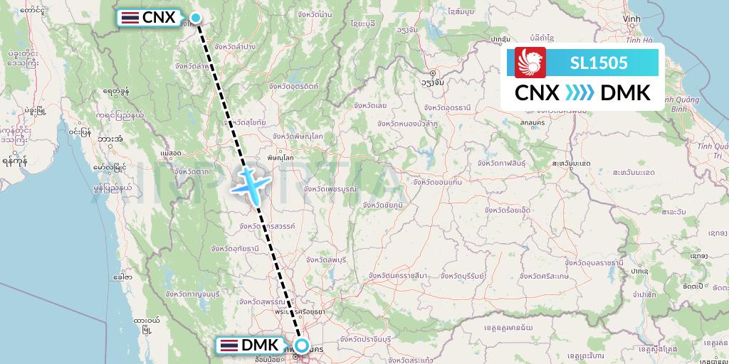 SL1505 Thai Lion Air Flight Map: Chiang Mai to Bangkok
