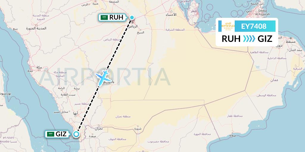 EY7408 Etihad Airways Flight Map: Riyadh to Jizan
