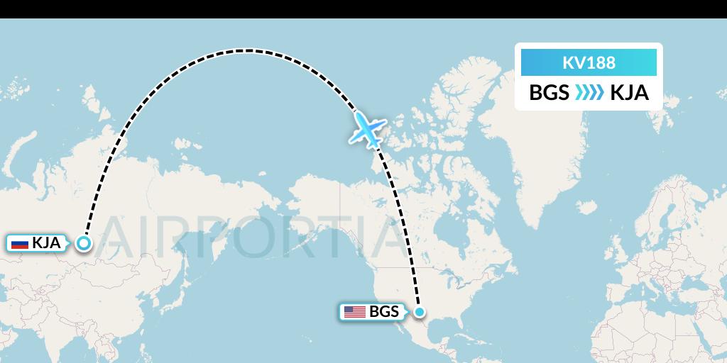 KV188 KrasAvia Flight Map: Big Spring to Krasnoyarsk