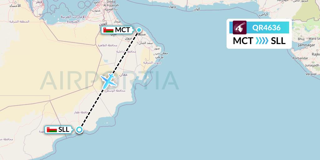 QR4636 Qatar Airways Flight Map: Muscat to Salalah