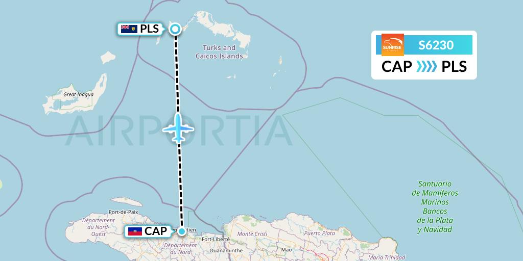 S6230 Sunrise Airways Flight Map: Cap-Haitien to Providenciales
