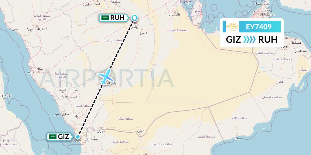 EY7409 Etihad Airways Flight Map: Jizan to Riyadh