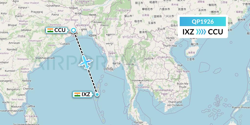 QP1926 Akasa Air Flight Map: Port Blair to Kolkata
