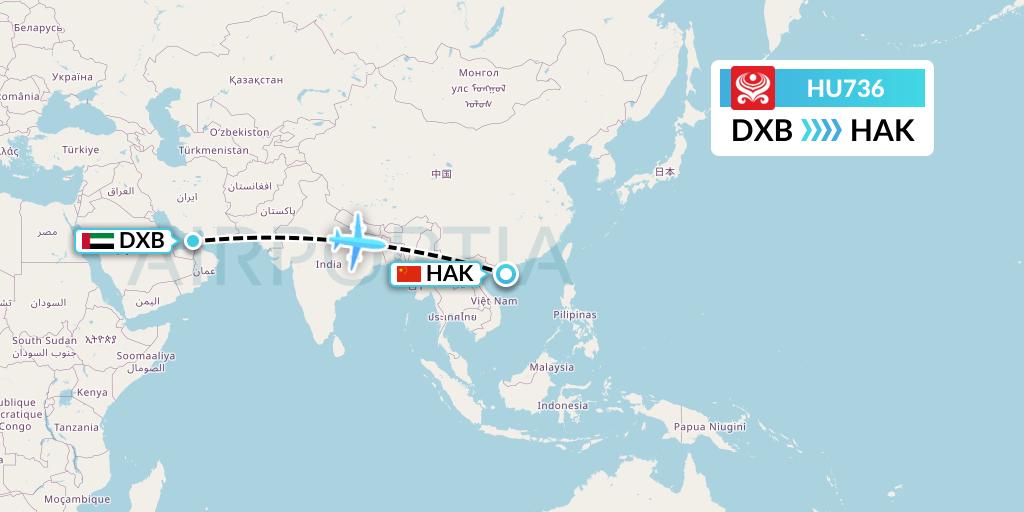 HU736 Hainan Airlines Flight Map: Dubai to Haikou