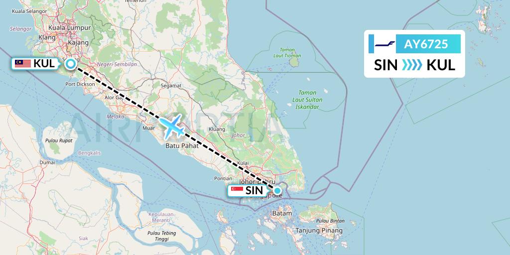 AY6725 Finnair Flight Map: Singapore to Kuala Lumpur