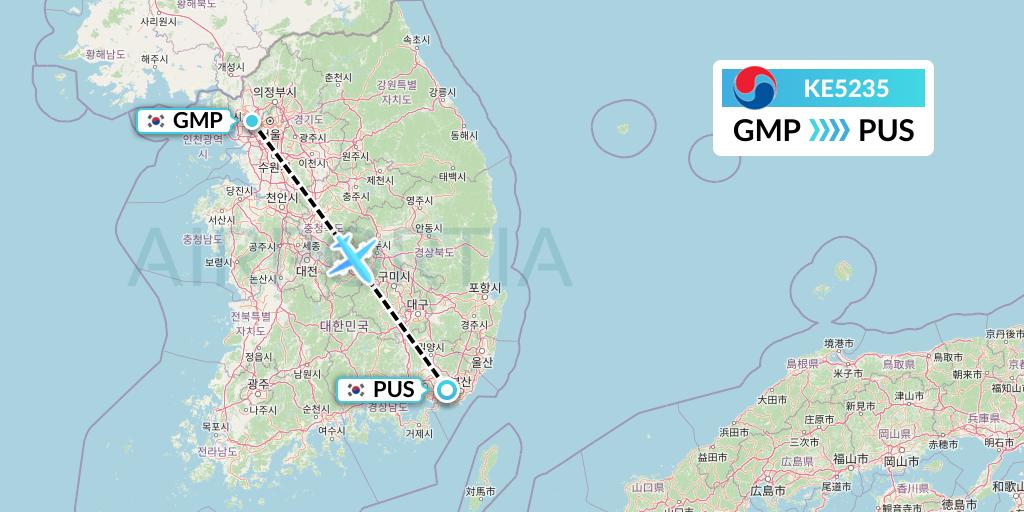 KE5235 Korean Air Flight Map: Seoul to Busan