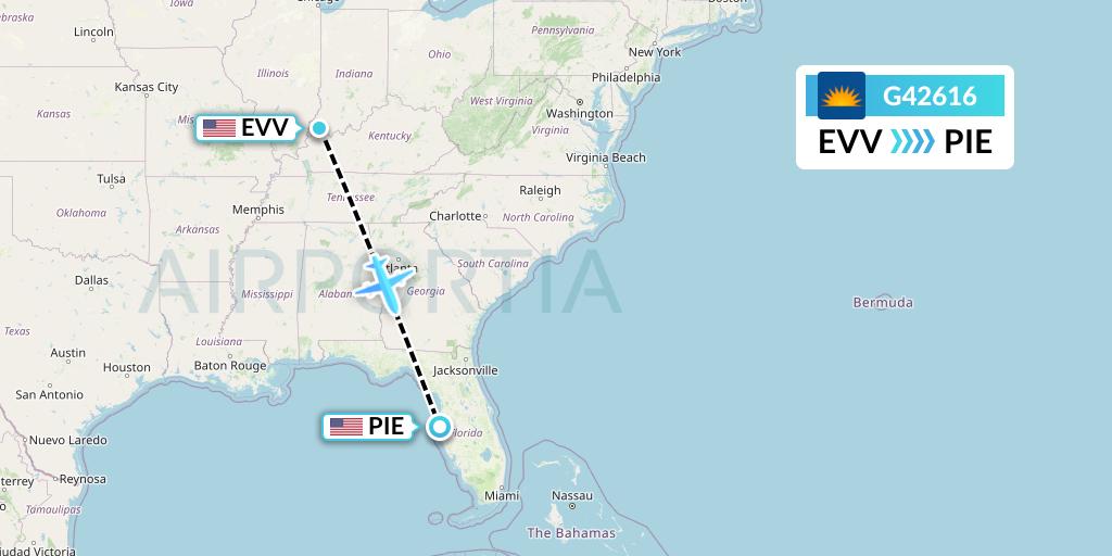 G42616 Allegiant Air Flight Map: Evansville to St. Petersburg