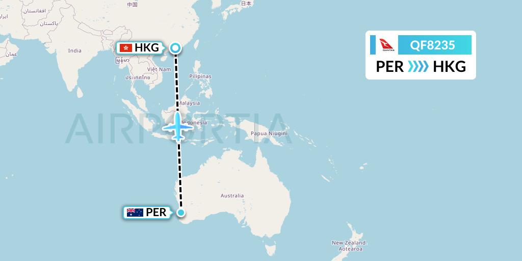 QF8235 Qantas Flight Map: Perth to Hong Kong