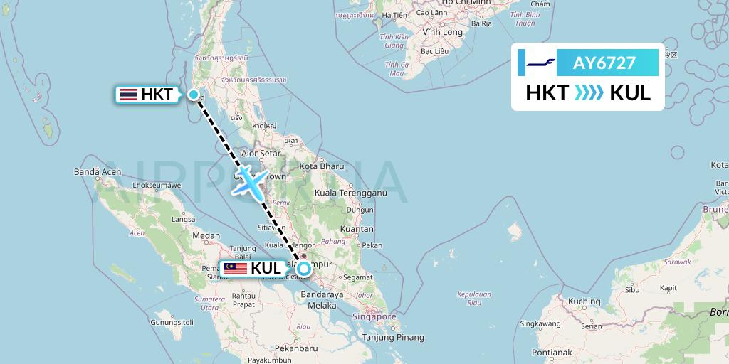 AY6727 Finnair Flight Map: Phuket to Kuala Lumpur