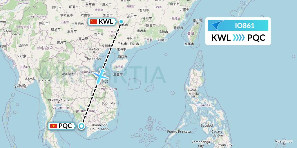 IO861 IrAero Flight Map: Guilin to Phu Quoc