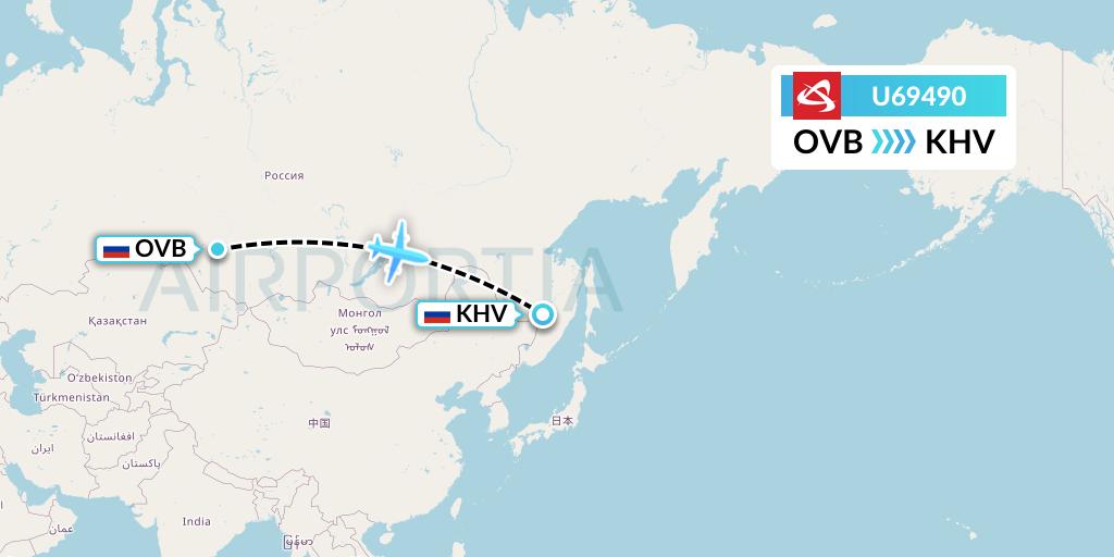 U69490 Ural Airlines Flight Map: Novosibirsk to Khabarovsk