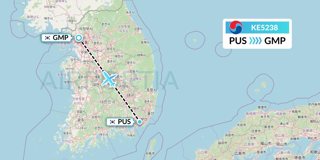 KE5238 Korean Air Flight Map: Busan to Seoul