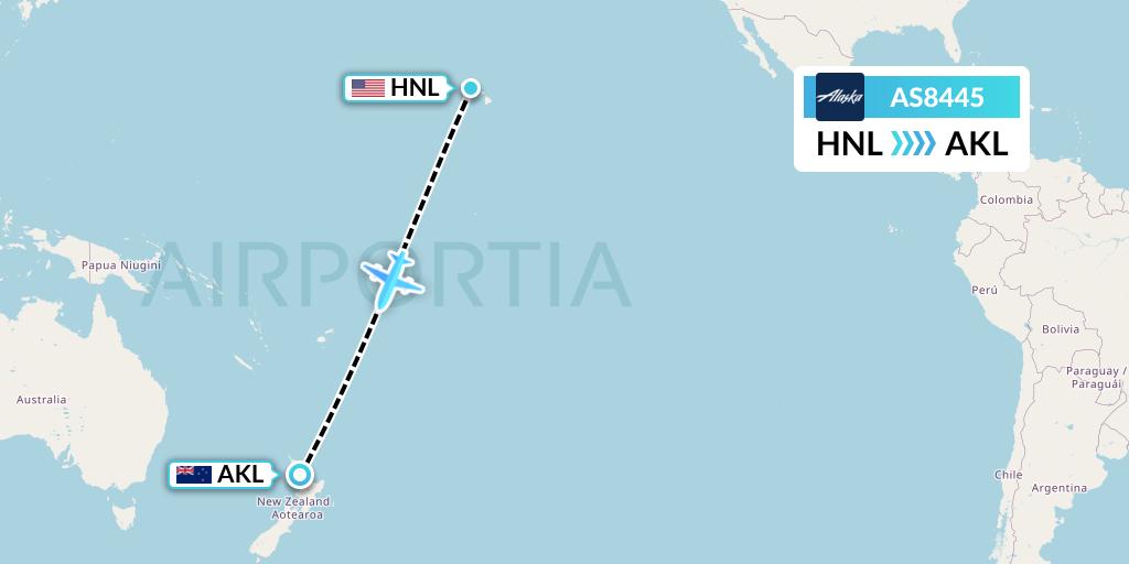 AS8445 Alaska Airlines Flight Map: Honolulu to Auckland