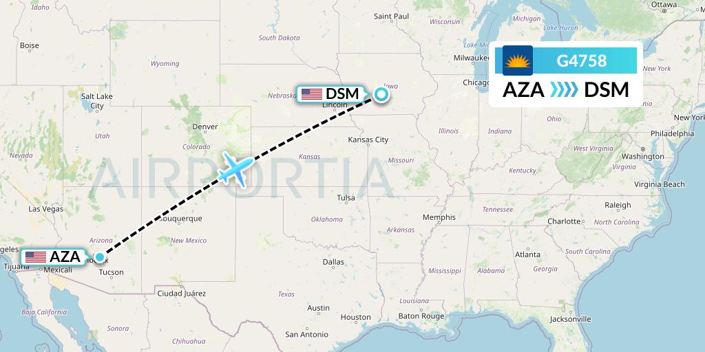 G4758 Allegiant Air Flight Map: Phoenix to Des Moines