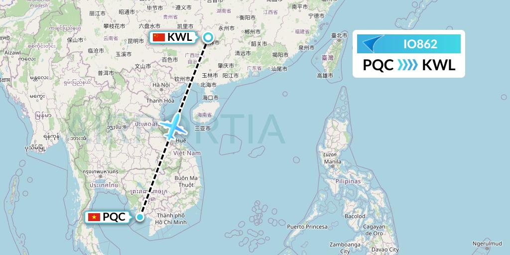 IO862 IrAero Flight Map: Phu Quoc to Guilin