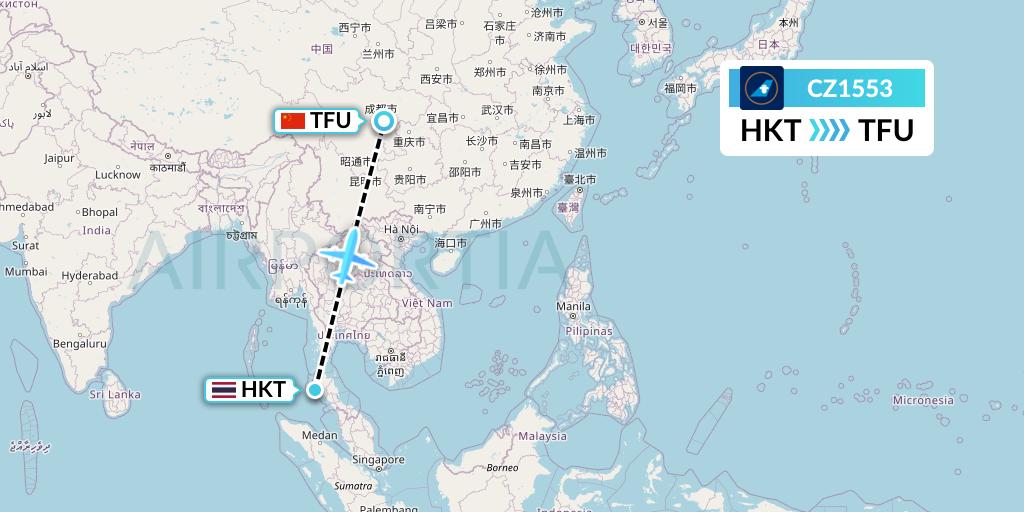 CZ1553 China Southern Airlines Flight Map: Phuket to Chengdu