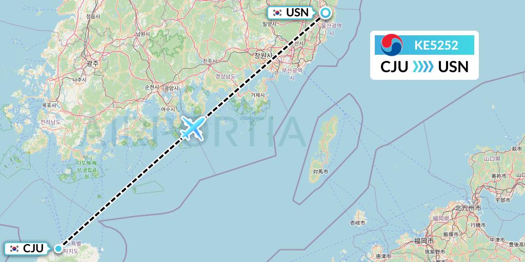 KE5252 Korean Air Flight Map: Jeju to Ulsan